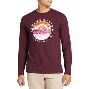 Alpine Design Clothing Co Men's Long Sleeve Graphic T-Shirt Deep Bordeaux Mounta
